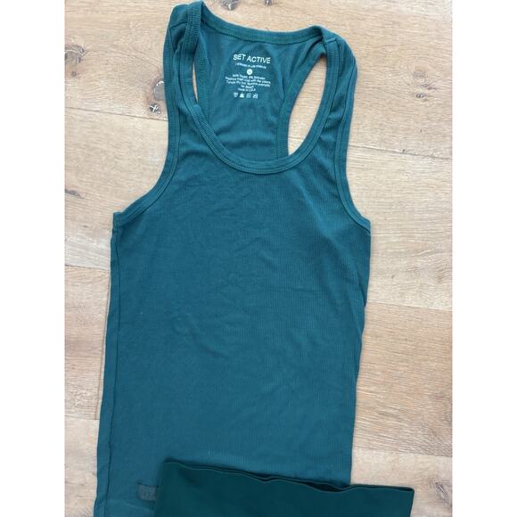 Green SET ACTIVE workout set biker short tank top/size medium - Picture 2 of 7